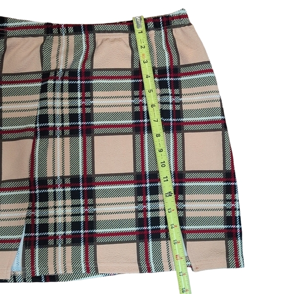 Plaid size 10 large plaid black and peach midi skirt elastic waist nwot - Picture 8 of 10